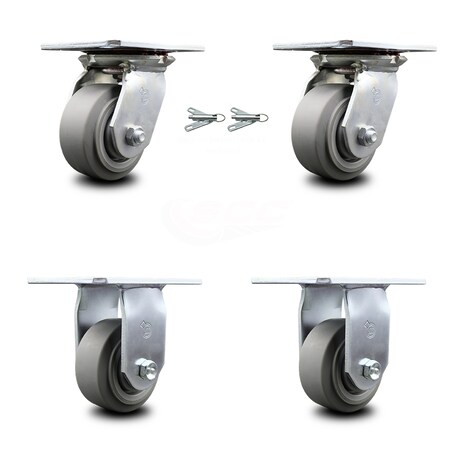 Service Caster 4 Inch Thermoplastic Caster Set with Ball Bearing 2 Swivel Lock and 2 Rigid SCC SCC-35S420-TPRBF-BSL-2-R-2